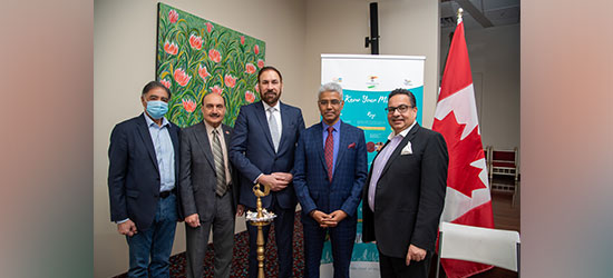  Consul General Shri Manish with prominent dignitaries and panelists on Pravasi Bharatiya Diwas Celebrations on 15 January 2023 in Vancouver